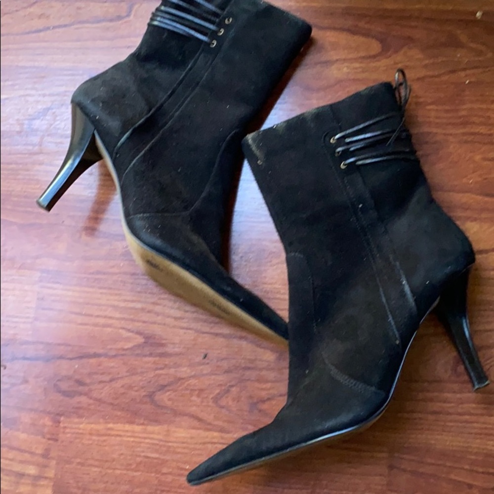 Nine West Vintage Black Suede Boots w/Leather Ties